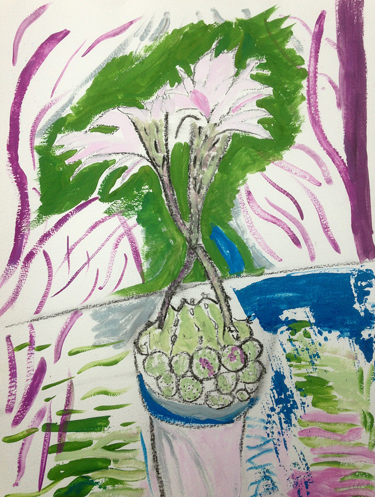 Colour illustration of flowers in a pot, produced in GNC Art Class 