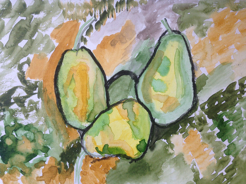 Watercolour, pears.